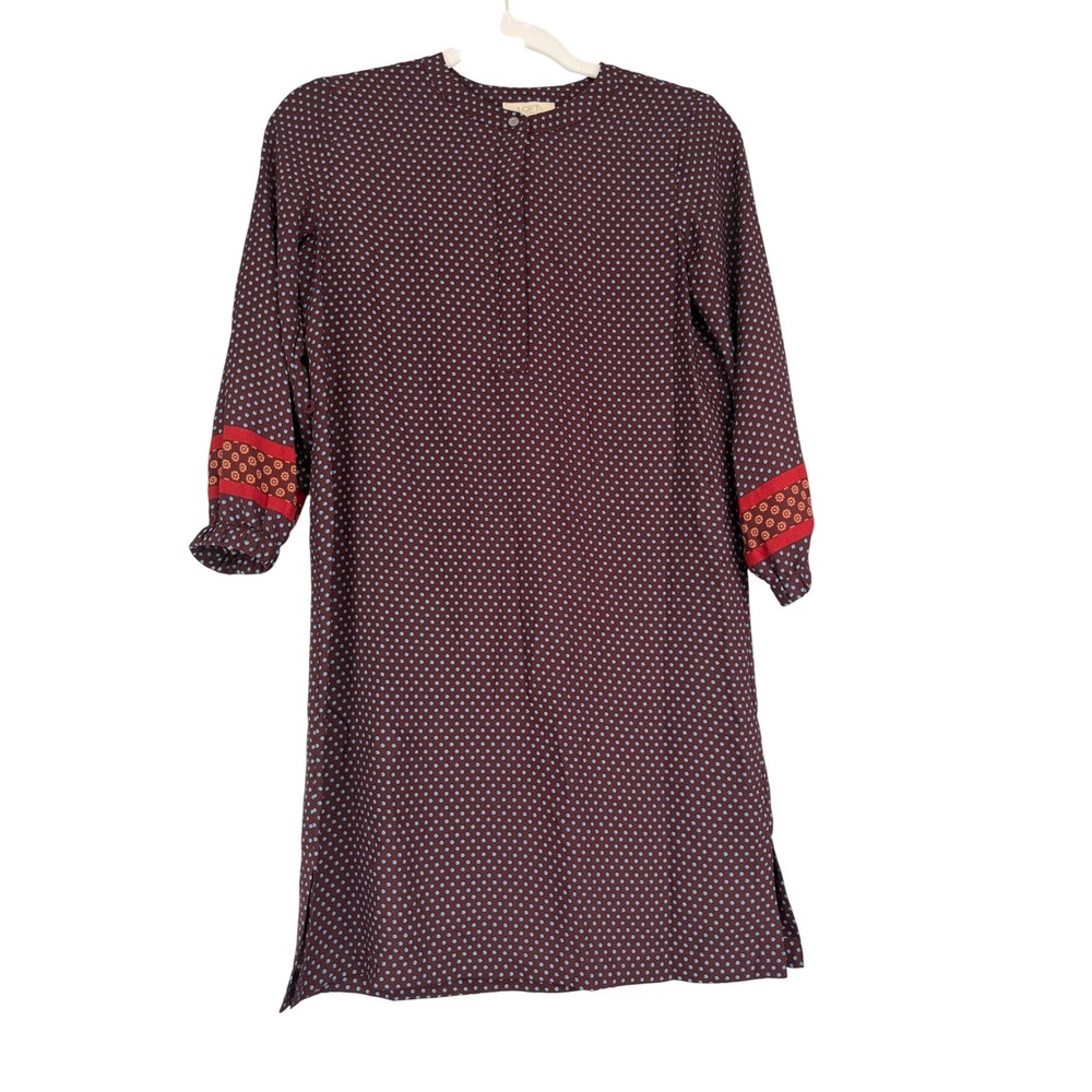 Loft‎ Outlet Petite XXSP Burgundy Polka Dot Shift Dress Maroon Long Sleeve Mini